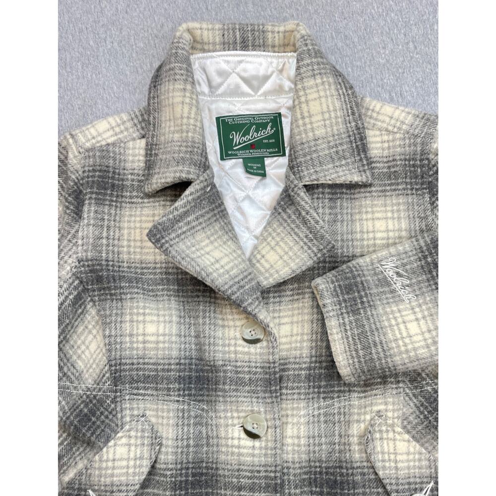 Woolrich Jacket Womens Medium Plaid Wool Blend Quilted Lined Button Front